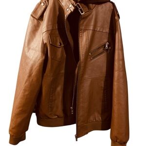 CLOSET CLEAN OUT!  Men's Brown Bomber Jacket with Zipper Details
Faux Leather